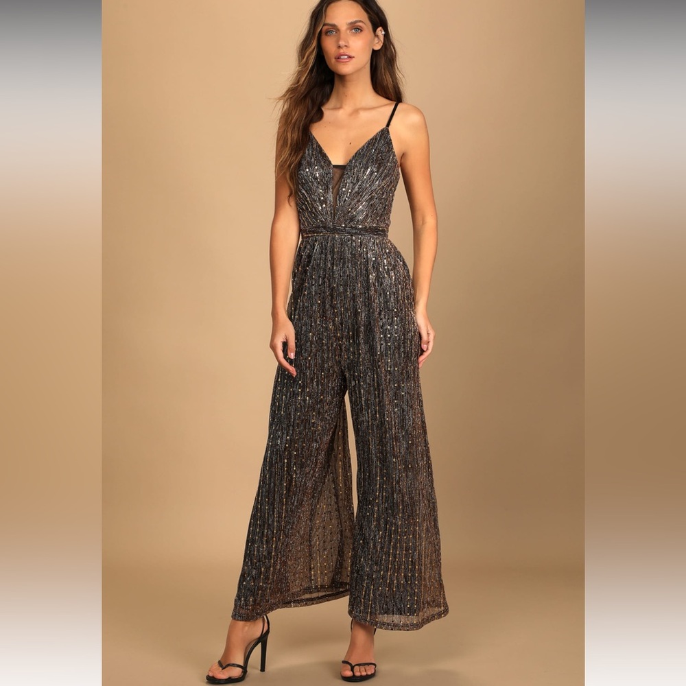 Metallic Wide-Leg Jumpsuit NWT